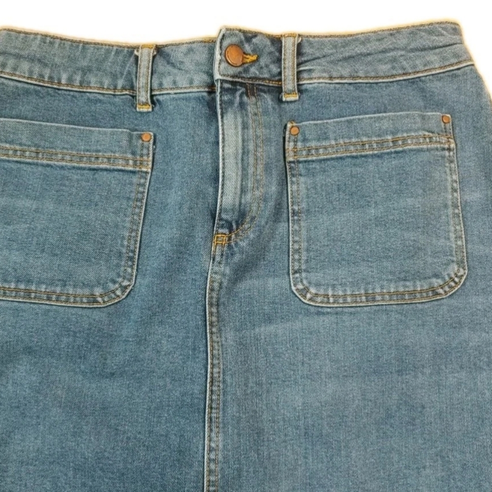 Boden Denim Blue Jean Pencil Skirt Woman 10 Long Patch Pockets Y2k Boho Cowgirl - Picture 9 of 11